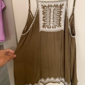 Olive green embroidered tank - backless